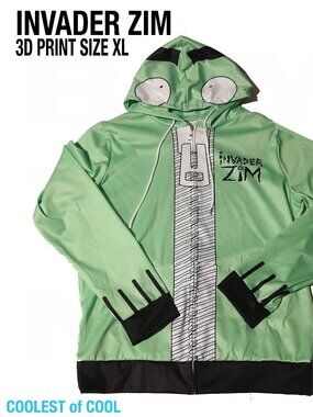 Invader Zim Hoodie Jacket Size XL Zip Up w pockets Cosplay Costume unisex